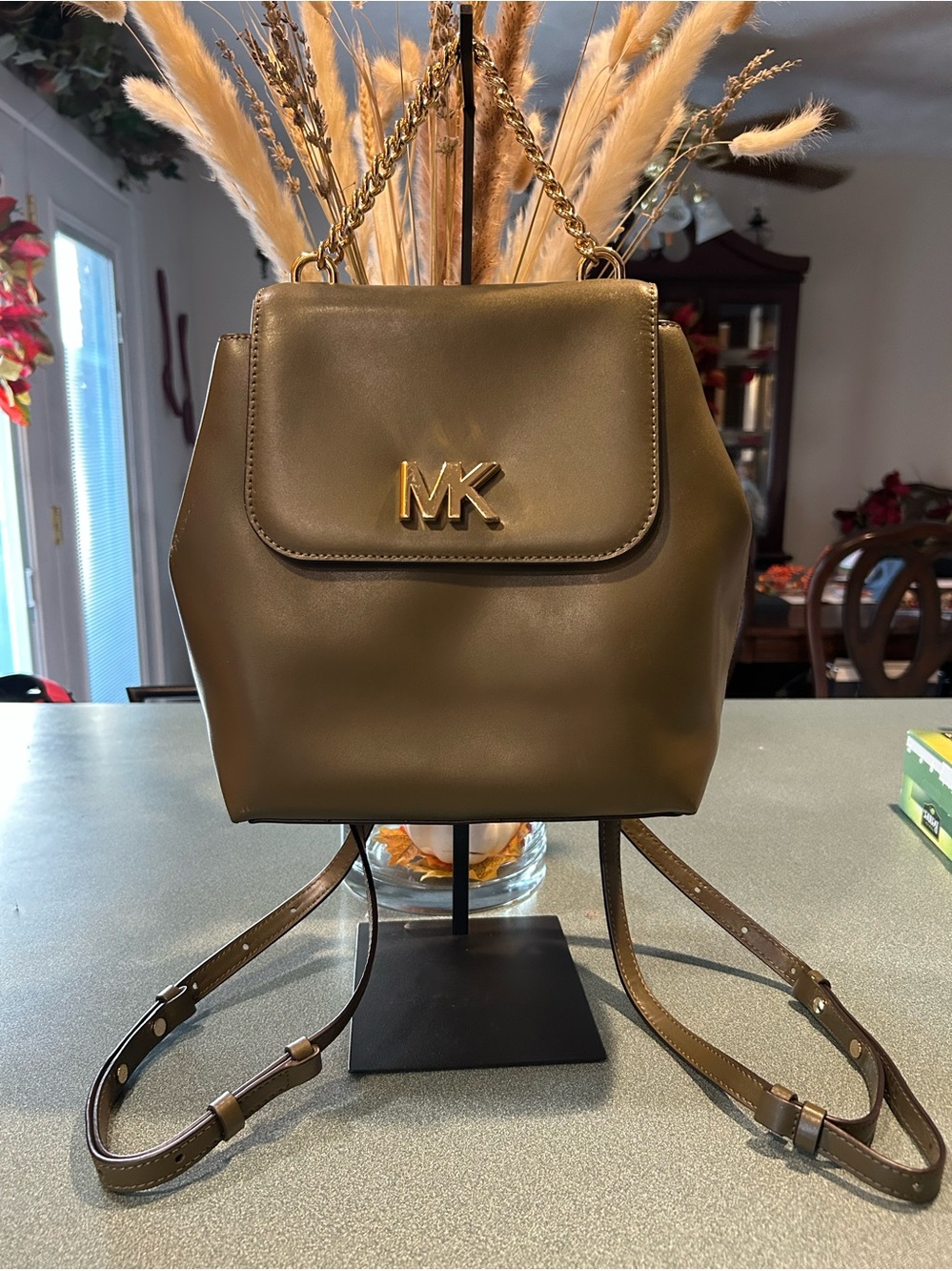 Michael Kors Olive Green Leather Backpack